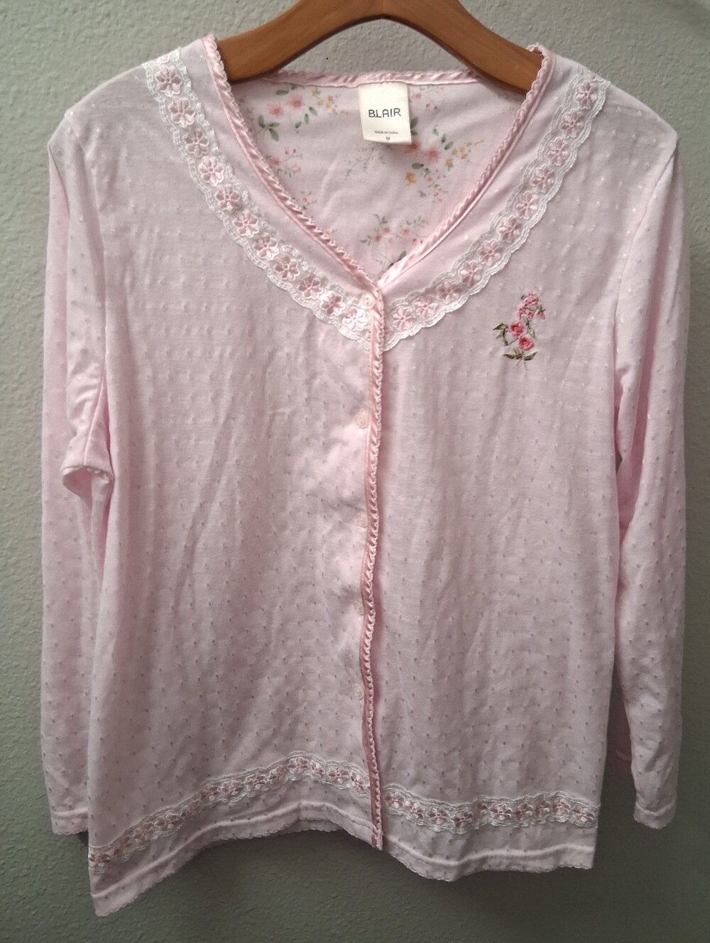 Blair Light Pink Pajama Top Textured Embroidered Mediun